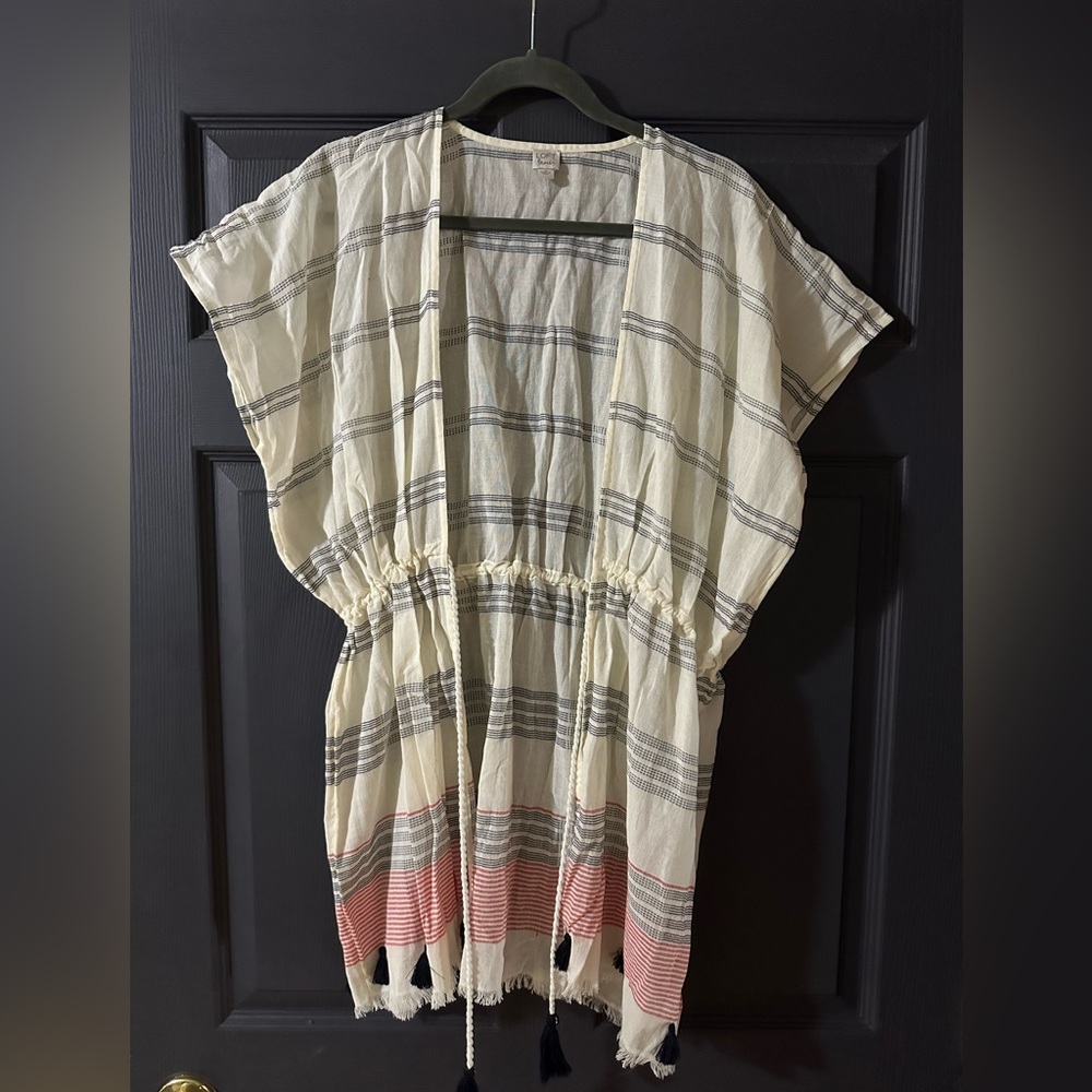 LOFT Beach Striped Swim Coverup with Tassels, NWOT